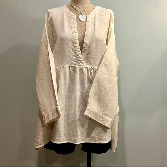 Zara White Linen V-Neck Tunic Top. Size XL. Excellent used condition. - Picture 2 of 12